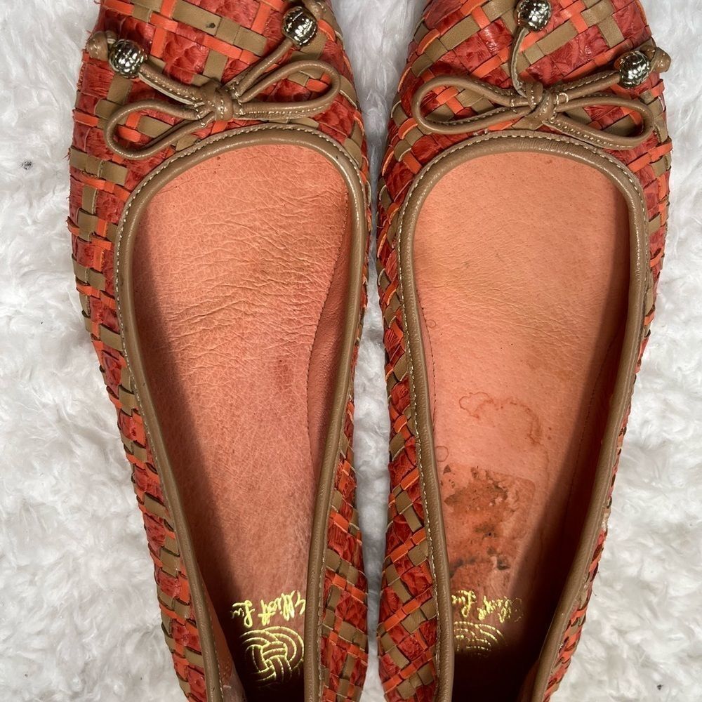 Elliott Lucca leather orange and tan woven ballerina flats with front bow SZ9 - Picture 6 of 12